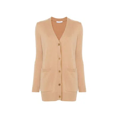 Max Mara Cashmere-wool Blend Villar Cardigan With Sequin Motif In Brown