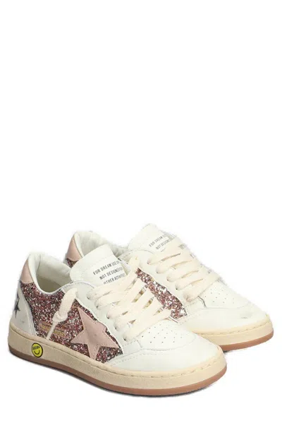 Golden Goose Ball Star Glitter Leather Sneakers In White