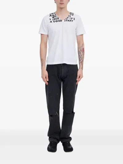Mm6 Maison Margiela V-neck Sida Jersey In White