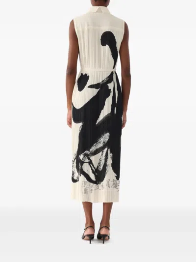 Jason Wu Collection Pleated Sleeveless Maxi Shirtdress With Artwork By Tong In White