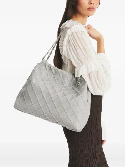 Tory Burch 'fleming' Grey Diamond Quilted Shoulder Bag With Chain-link Handles In Leather Woman In Grey