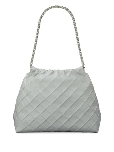 Tory Burch 'fleming' Grey Diamond Quilted Shoulder Bag With Chain-link Handles In Leather Woman In Grey