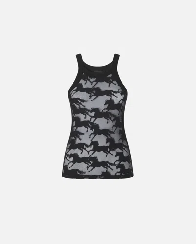 Pinko Semi-trasparent Black 'wipe' Top With Horses In Noir Limousine