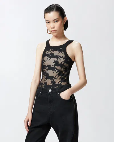 Pinko Semi-trasparent Black 'wipe' Top With Horses In Noir Limousine