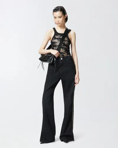Pinko Semi-trasparent Black 'wipe' Top With Horses In Noir Limousine