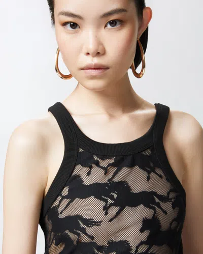 Pinko Semi-trasparent Black 'wipe' Top With Horses In Noir Limousine