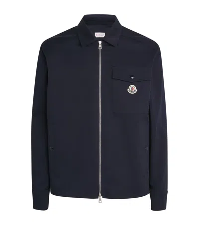 Moncler Cotton Stretch Garbardine Zip-up Shirt Jacket In Navy