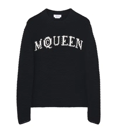 Alexander Mcqueen Mcqueen Textured Cotton Sweater With Inlaid Logo In Black