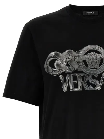 Versace Black T-shirt With Medusa Head Logo Print On The Front In Cotton Man In Multicolor