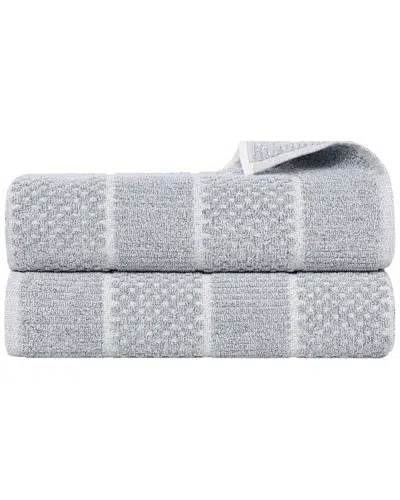 Superior Set Of 2 Naples Medium Weight Checkered & Ribbed Bath Sheets