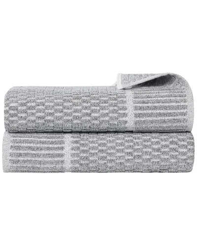 Superior Set Of 2 Juno Medium Weight Checkered Border Bath Sheets