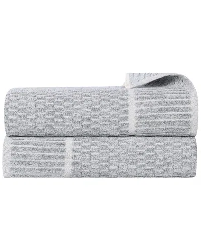 Superior Set Of 2 Juno Medium Weight Checkered Border Bath Sheets