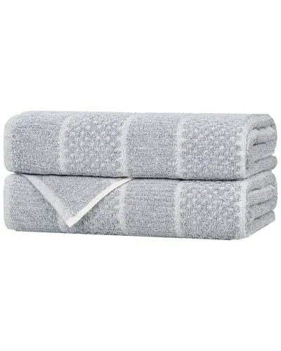 Superior Set Of 2 Naples Medium Weight Checkered & Ribbed Bath Towels
