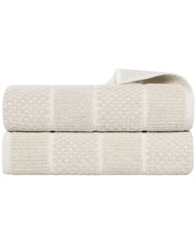 Superior Set Of 2 Naples Medium Weight Checkered & Ribbed Bath Sheets