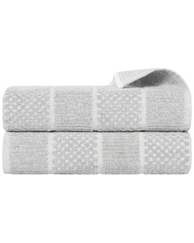 Superior Set Of 2 Naples Medium Weight Checkered & Ribbed Bath Sheets