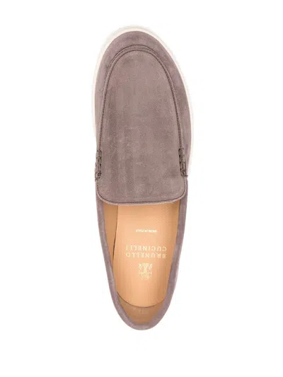 Brunello Cucinelli Suede Calf Leather Slip-on In Grey In Multicolor