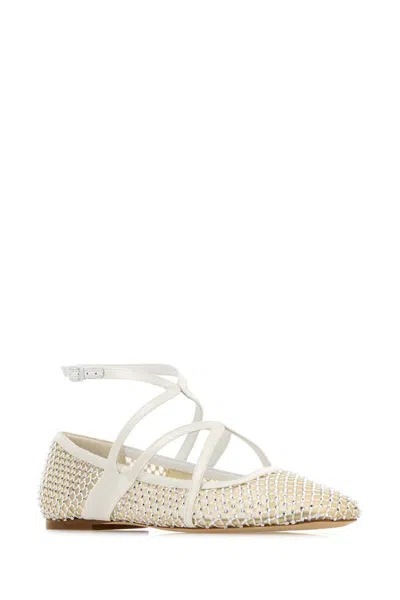 Jimmy Choo Mesh Astoria Ballerinas Ankle Strap In White