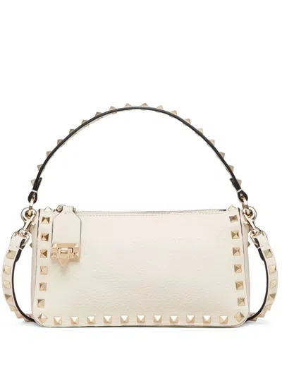Valentino Garavani Small Rockstud Grainy Calfskin Crossbody Bag Woman Light Ivory Uni In Beige