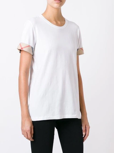 Shop Burberry Check Cuff Stretch Cotton T-shirt - White