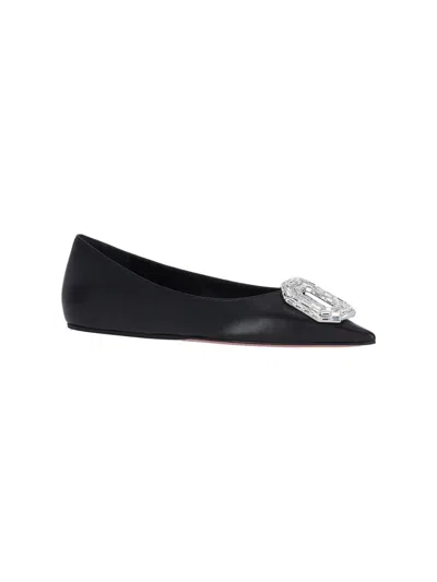 Amina Muaddi Camelia Ballerinas In Black Hammered Leather In Black