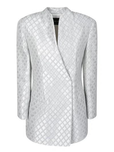 Giorgio Armani Jacquard Jacket Geometry Micropaillettes In Grey