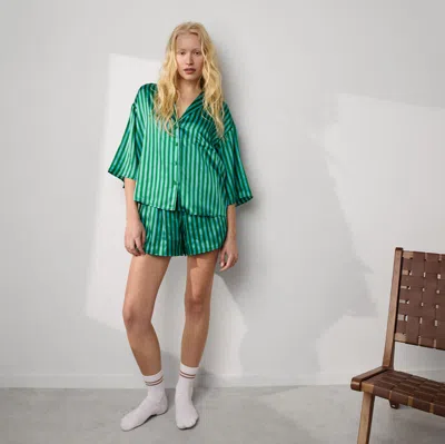 Lunya Washable Silk Relaxed Button Up Short Set In Halycon Stripe