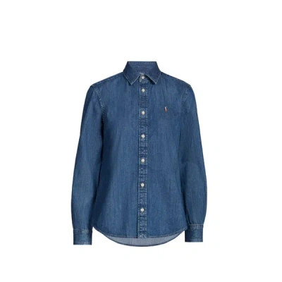 Polo Ralph Lauren Blue Shirt With Classic Collar And Pony Embroidery On The Front In Denim Woman
