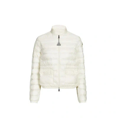 Moncler White Crop Down Jacket With Drawstring In Blanc