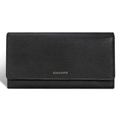 Champs Gala / Leather Flap-clutch Wallet In Black