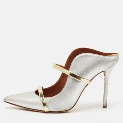 Pre-owned Malone Souliers Gold/silver Leather Maureen Pointed Toe Mules Sandals Size 37.5