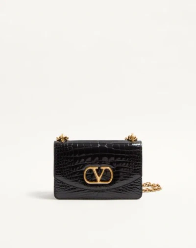 Valentino Garavani Garavani Vain Small Shoulder Bag In Crocodile Leather Woman Black Uni