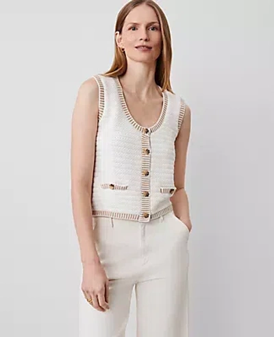 Ann Taylor Geo Stitch Sweater Vest In Camel/white Combo
