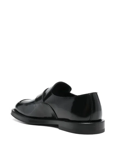 Moschino Leather Square Toe Loafers With Stacked Heel In Black