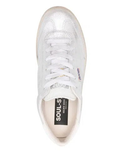 Golden Goose Womens Silver Com Soulstar 70192 Logo-print Leather Low-top Trainers In Off White/white