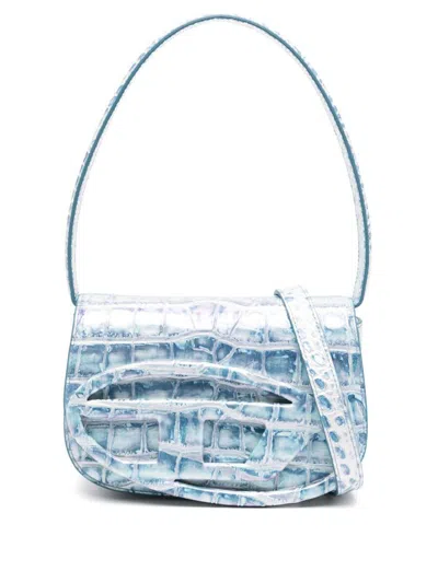 Diesel Croco-embossed Leather 1dr Shoulder Bag In Blue
