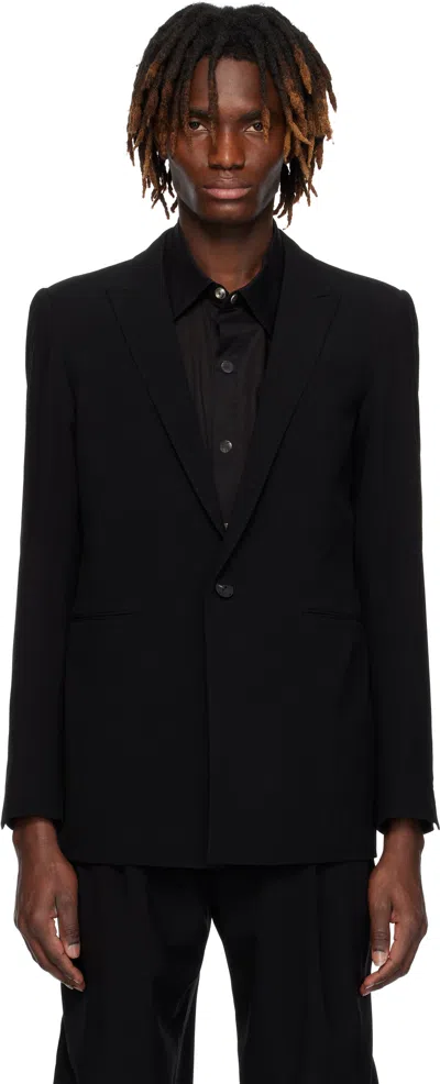 Devoa Black Peaked Lapel Wool Blazer In Black