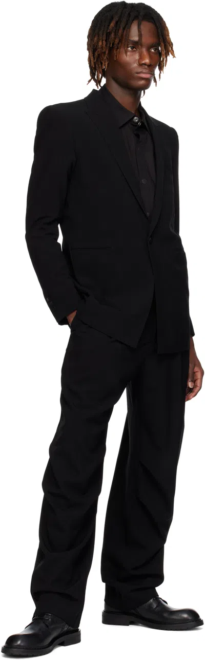 Devoa Black Peaked Lapel Wool Blazer In Black