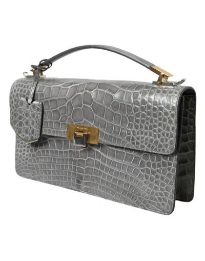 Balenciaga Alligator Leather Medium Shoulder Bag In Gray