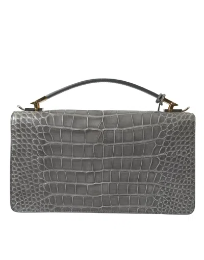 Balenciaga Alligator Leather Medium Shoulder Bag In Gray
