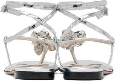 Mach&mach Silver Puffy Heart Mirror Leather Thong Sandals In Silver