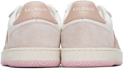 Balmain Swan Suede-trimmed Leather Sneakers In Beige