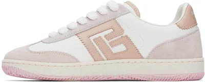 Balmain Swan Suede-trimmed Leather Sneakers In Beige