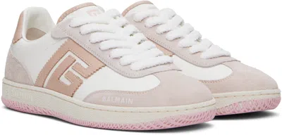 Balmain Swan Suede-trimmed Leather Sneakers In Beige