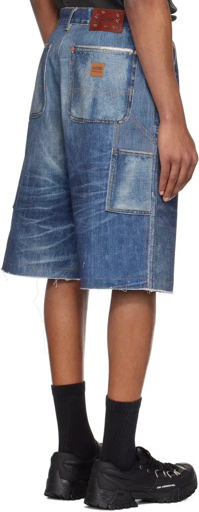 Andersson Bell Navy Trompe L'oeil Double Knee Denim Shorts In Blue