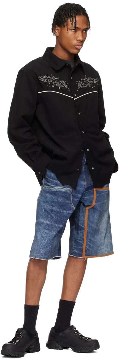 Andersson Bell Navy Trompe L'oeil Double Knee Denim Shorts In Blue