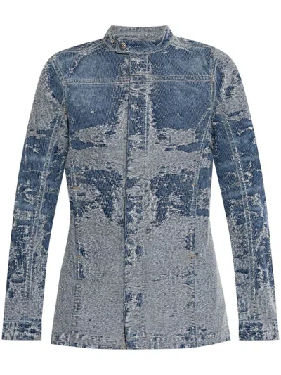 Diesel Tailored Jacket With Stand Collar And Distressed Detailing In Navy