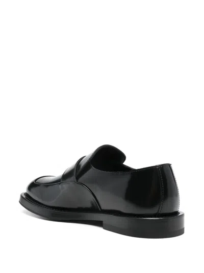 Moschino Leather Square Toe Loafers With Stacked Heel In Black