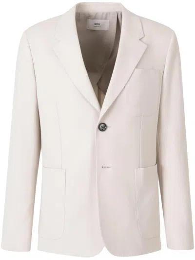 Ami Alexandre Mattiussi Notched Lapel Blazer With Front Pockets In Beige
