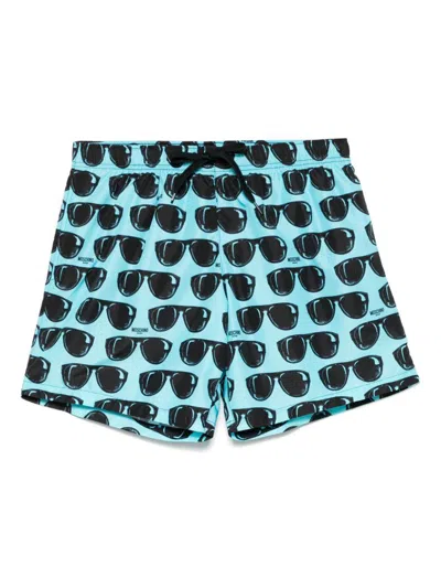 Moschino Sunglass Swim Short In Multi Light Blue