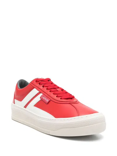 Lanvin Low Top Sneakers With White Accents In Ecru/carmin